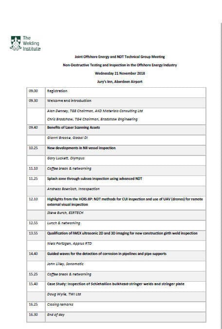 Joint Offshore Energy and NDT Technical Group MeetingNon‐Destructive Testing and Inspection in the Offshore Energy Industry