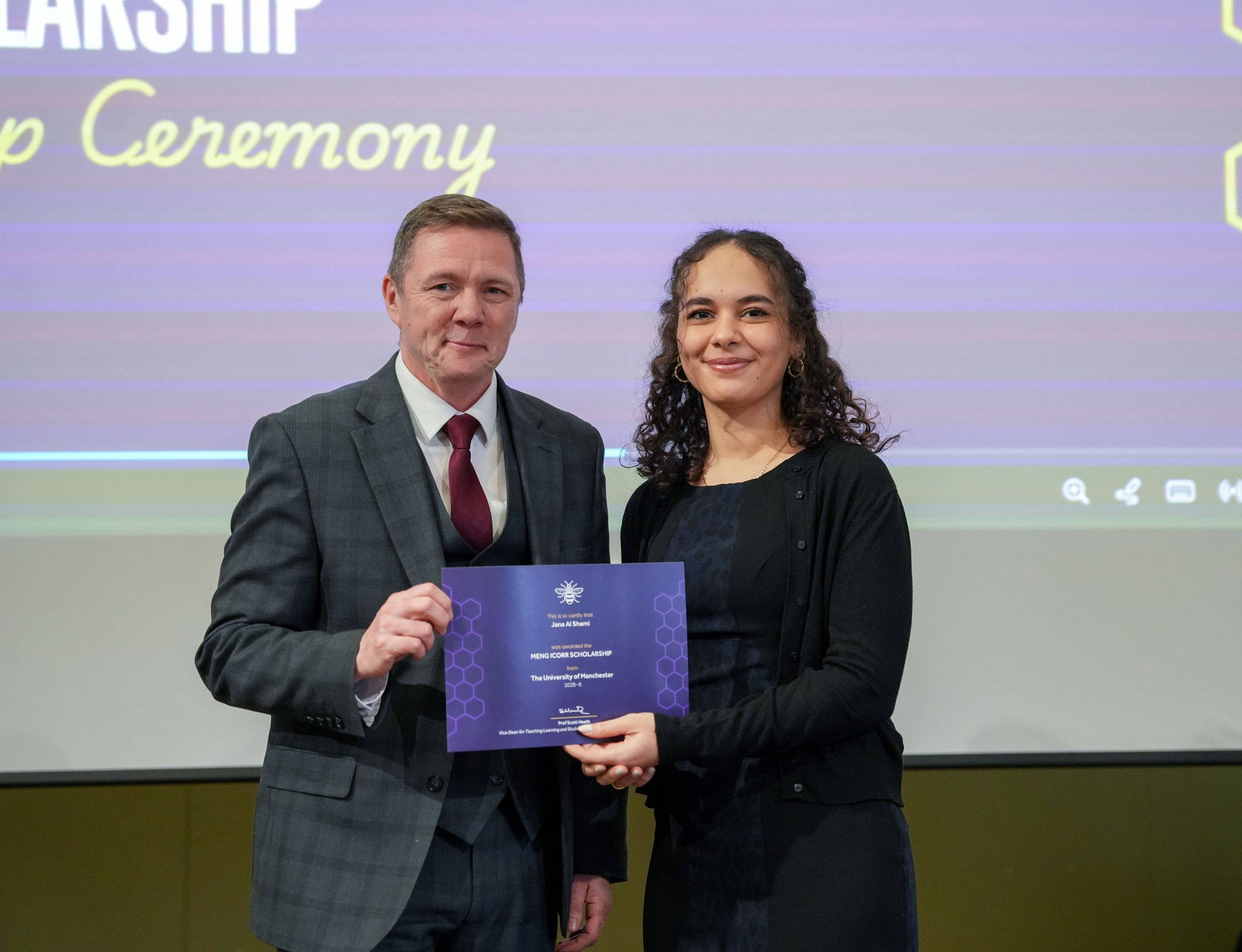 Photo 2 Scholoarship Presentation to Jana Al Shalmi in February 2026